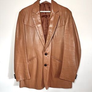 Western Leather Blazer Vintage 70s Lakeland 40 Luggage Brown